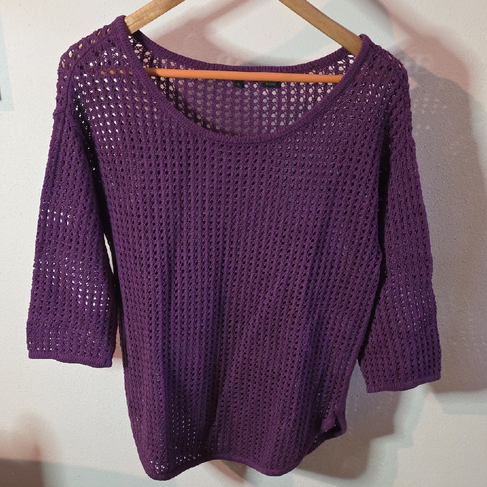 JEANNE PIERRE Women's Purple Open-Knit Sweater
